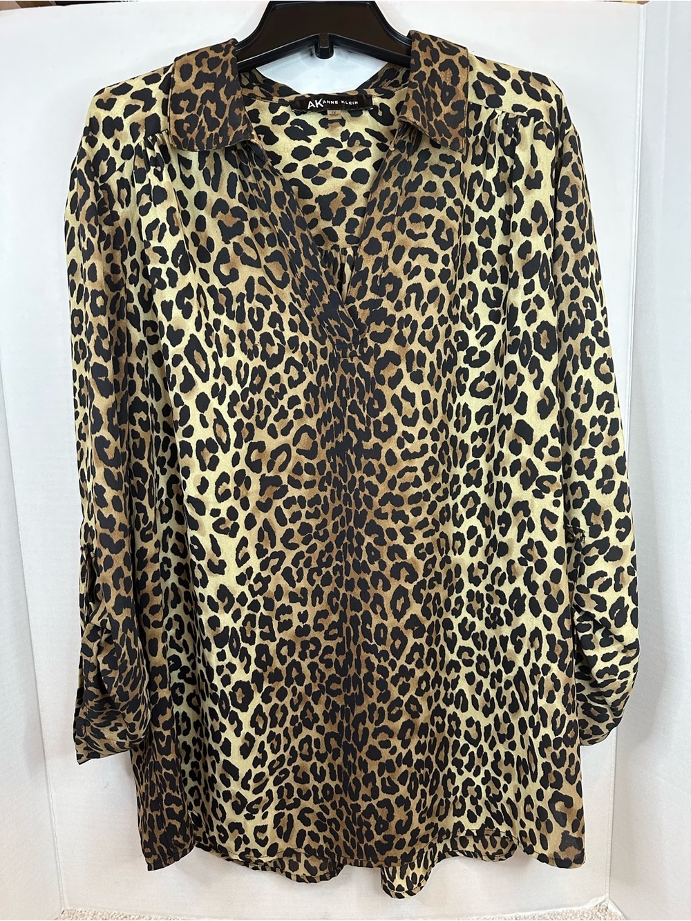 Anne Klein Leopard Print Top - Black & Brown, size 1X, great condition